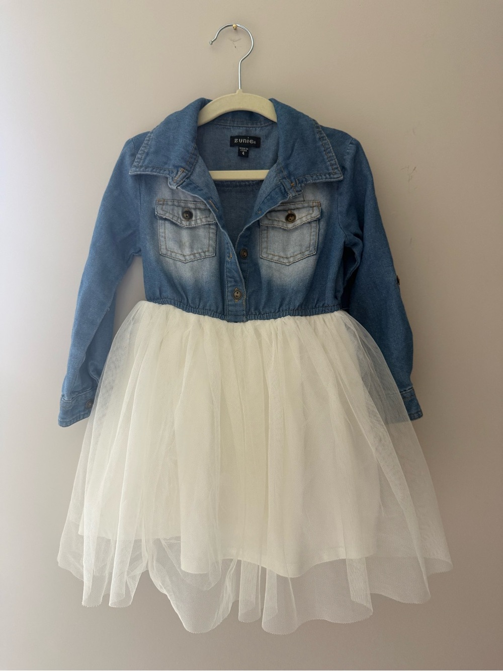 Zunie Blue Denim Jacket with White Tulle Skirt Dress